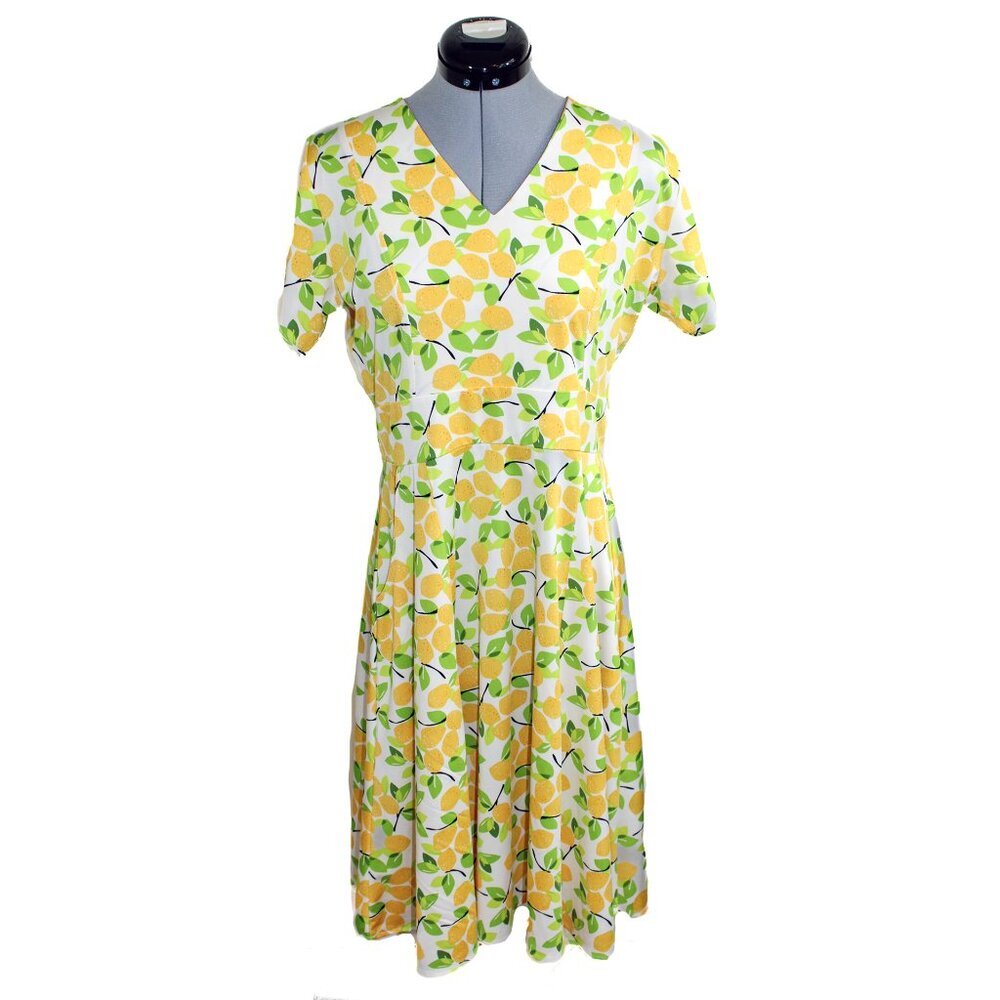 KARINA Medium Large MArgaret Lemon Midi Dress Fit & Flare Spring Summer